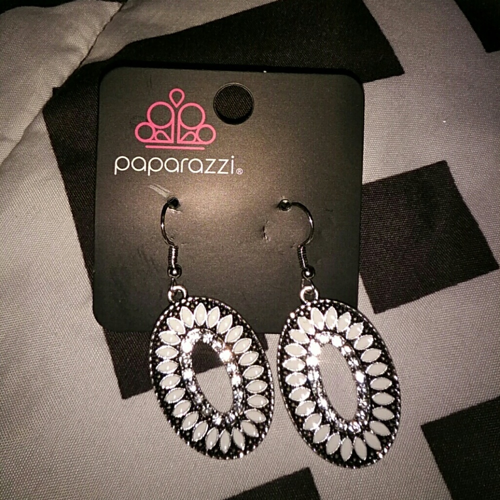 White oval hook earring